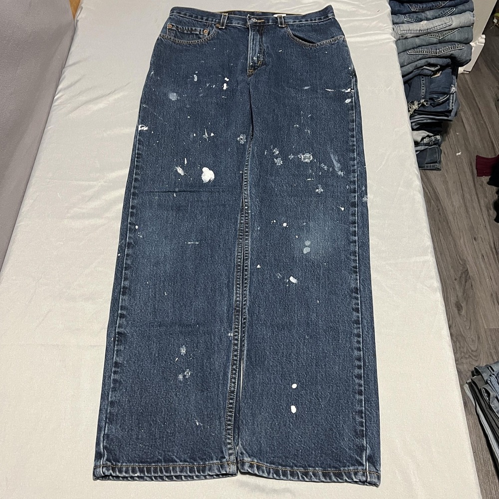 Levis 505 Jeans Mens 32x30 Blue Dark‎ Wash Regular Straight Distressed Denim